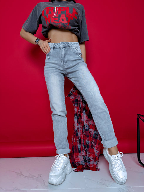 MOM STRETCH pants "VENERA" - LIGHT GRAY AT133-38